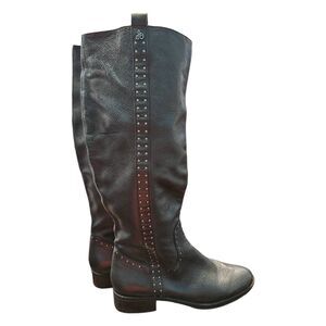 Sam Edelman Black Leather Boots Size 8.5 Silver Studded knee Boots
